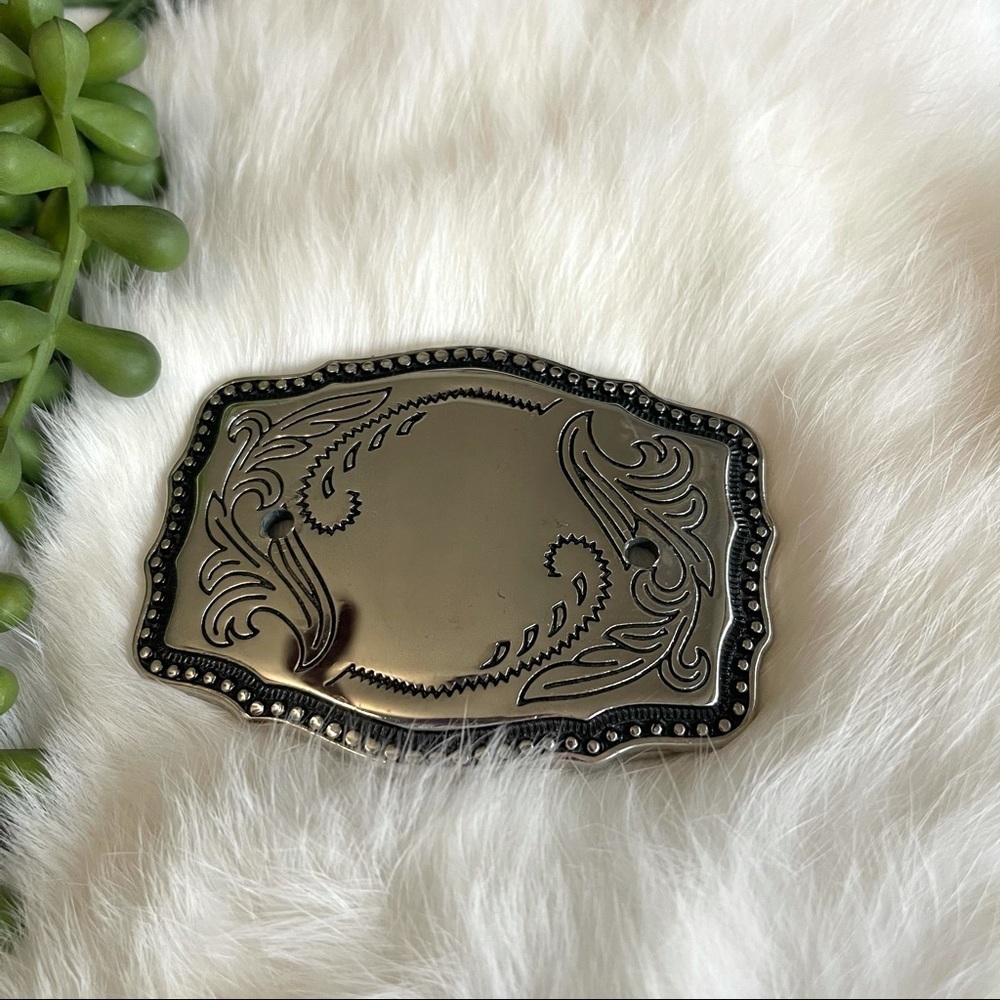 Belt Buckle Floral Silver & Black Rodeo Western - Picture 2 of 5